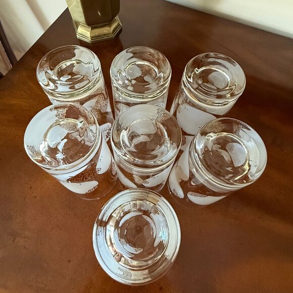 Set Of 7 Vintage High Ball Tumblers Glasses Gold Leaf Frosted Moon Design - Mid- - Picture 4 of 9